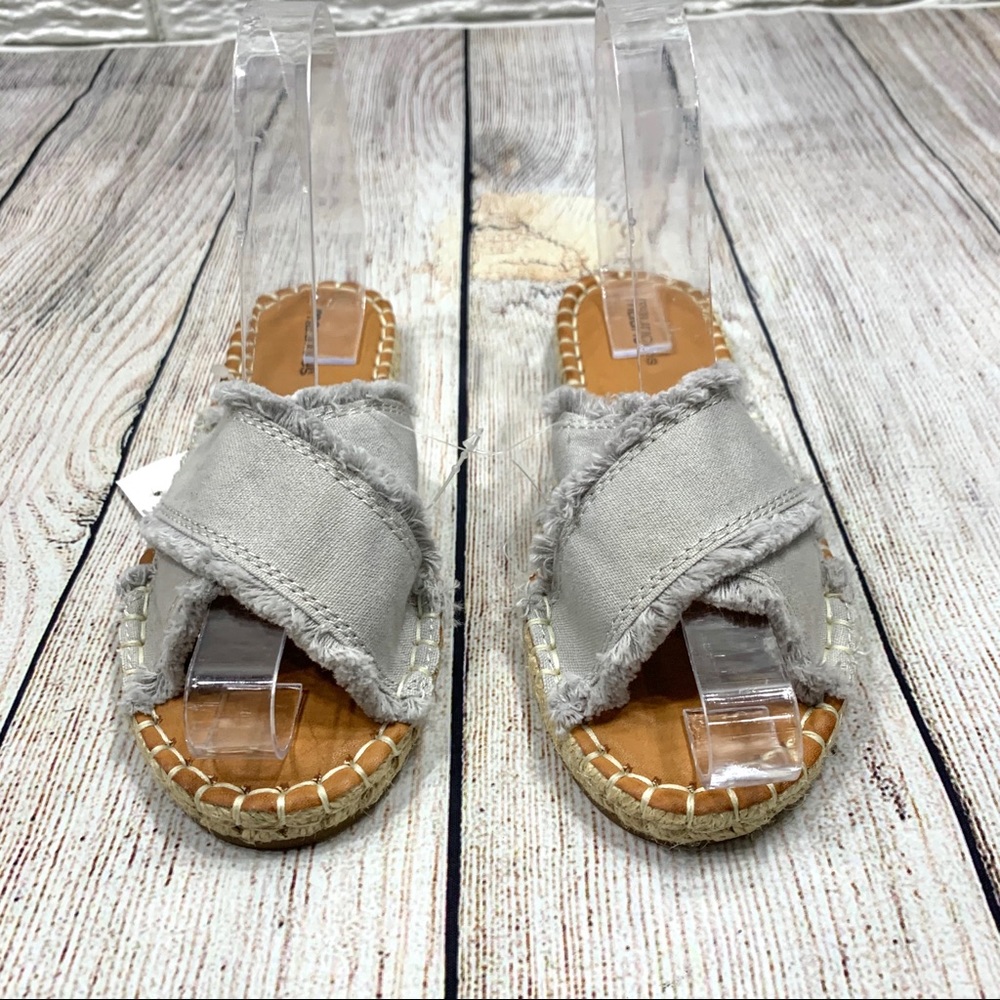 Maurices Grey Sally Slip On Slides with Fringe - Picture 2 of 5